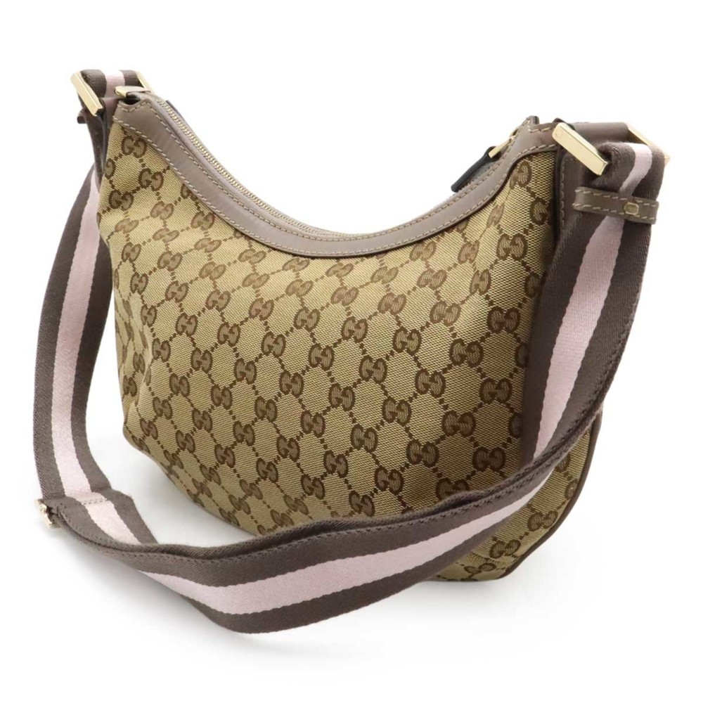 GUCCI GG canvas shoulder bag leather khaki beige greige light pink 181092 - Picture 3 of 9